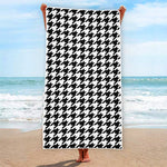 Black And White Houndstooth Print Beach Towel