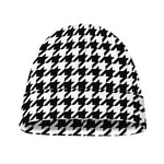 Black And White Houndstooth Print Beanie
