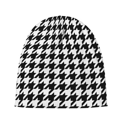 Black And White Houndstooth Print Beanie