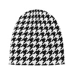 Black And White Houndstooth Print Beanie