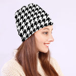 Black And White Houndstooth Print Beanie