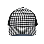Black And White Houndstooth Print Black Mesh Trucker Cap