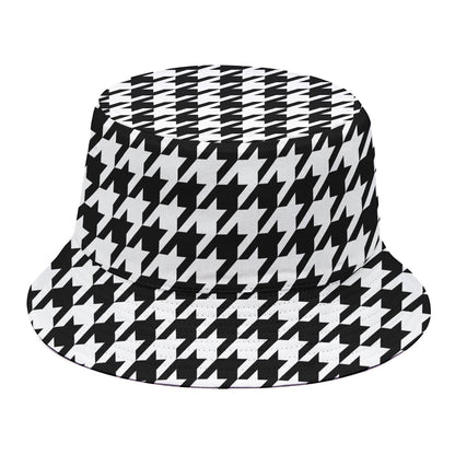 Black And White Houndstooth Print Bucket Hat
