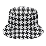 Black And White Houndstooth Print Bucket Hat