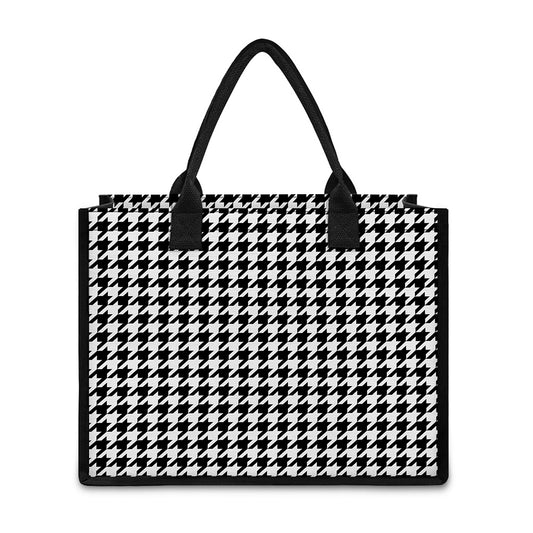Black And White Houndstooth Print Canvas Tote Bag