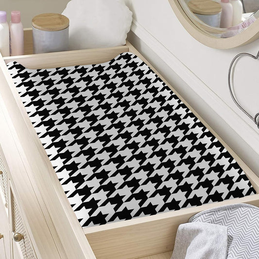 Black And White Houndstooth Print Changing Pad Cover