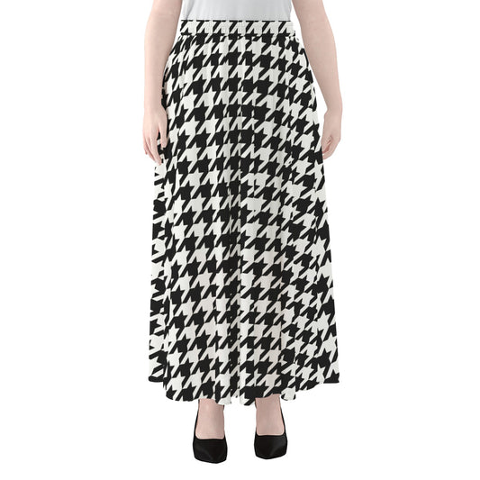 Black And White Houndstooth Print Chiffon Maxi Skirt