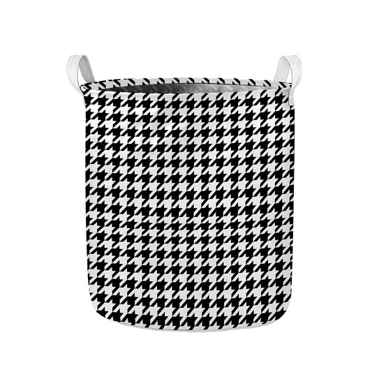 Black And White Houndstooth Print Collapsible Laundry Basket