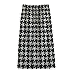 Black And White Houndstooth Print Cotton Front Slit Maxi Skirt