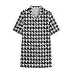 Black And White Houndstooth Print Cotton Hawaiian Shirt