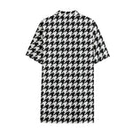 Black And White Houndstooth Print Cotton Hawaiian Shirt