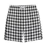 Black And White Houndstooth Print Cotton Shorts