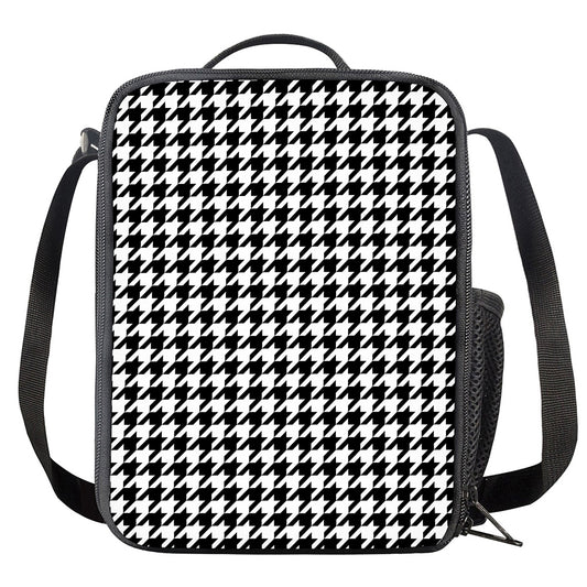 Black And White Houndstooth Print Crossbody Lunch Bag