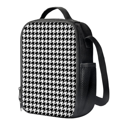 Black And White Houndstooth Print Crossbody Lunch Bag