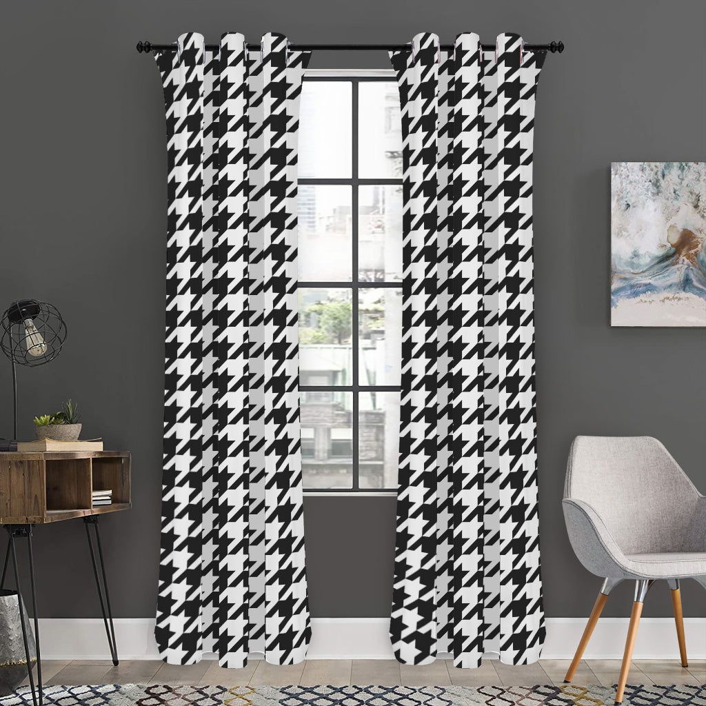Black And White Houndstooth Print Curtain