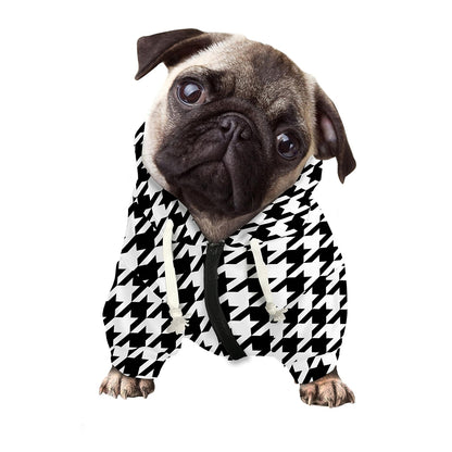 Black And White Houndstooth Print Dog Zip Up Hoodie