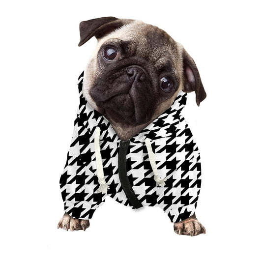 Black And White Houndstooth Print Dog Zip Up Hoodie