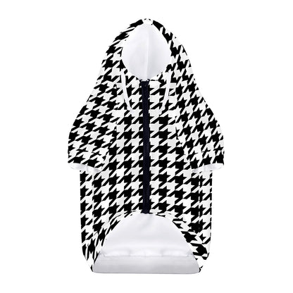 Black And White Houndstooth Print Dog Zip Up Hoodie