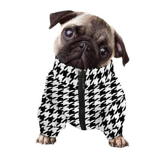 Black And White Houndstooth Print Dog Zip Up Jacket