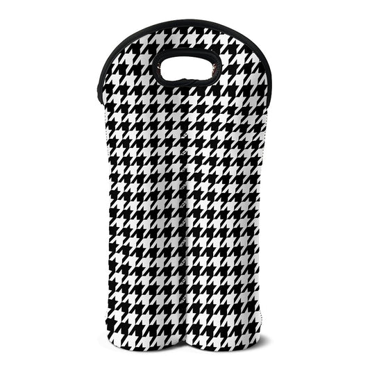 Black And White Houndstooth Print Double Neoprene Wine Tote