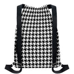 Black And White Houndstooth Print Drawstring Backpack