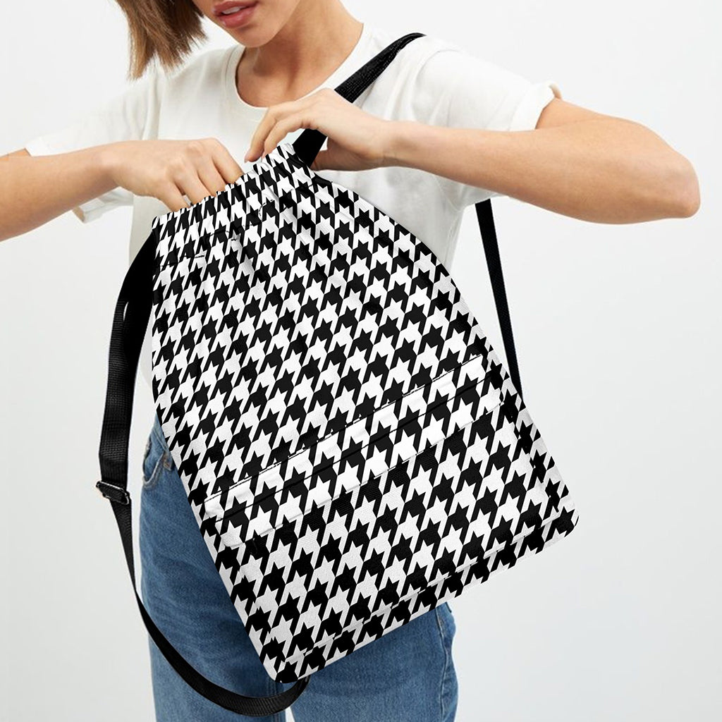 Black And White Houndstooth Print Drawstring Backpack