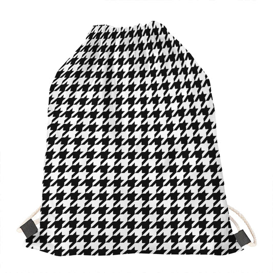 Black And White Houndstooth Print Drawstring Bag