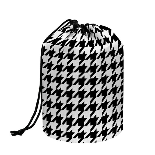 Black And White Houndstooth Print Drawstring Makeup Bag