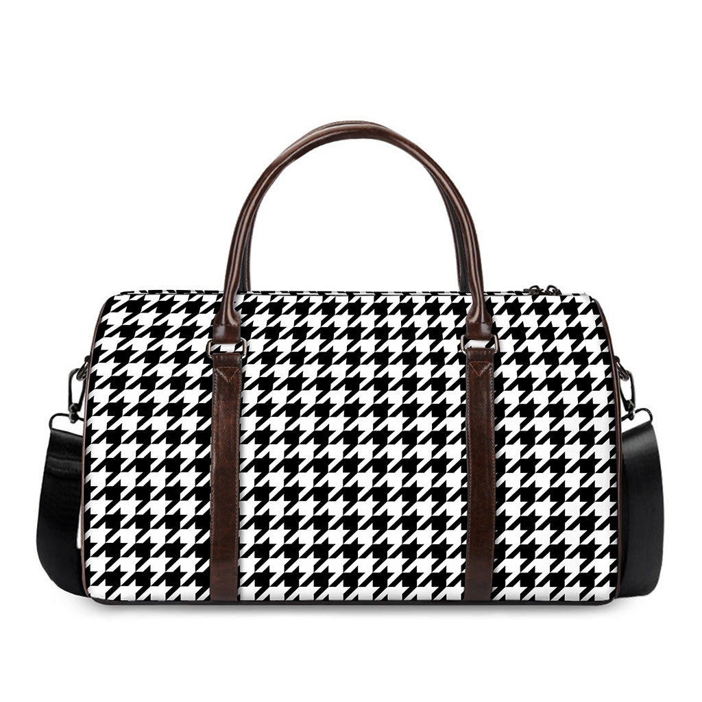 Black And White Houndstooth Print Duffle Bag