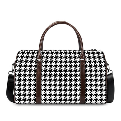 Black And White Houndstooth Print Duffle Bag