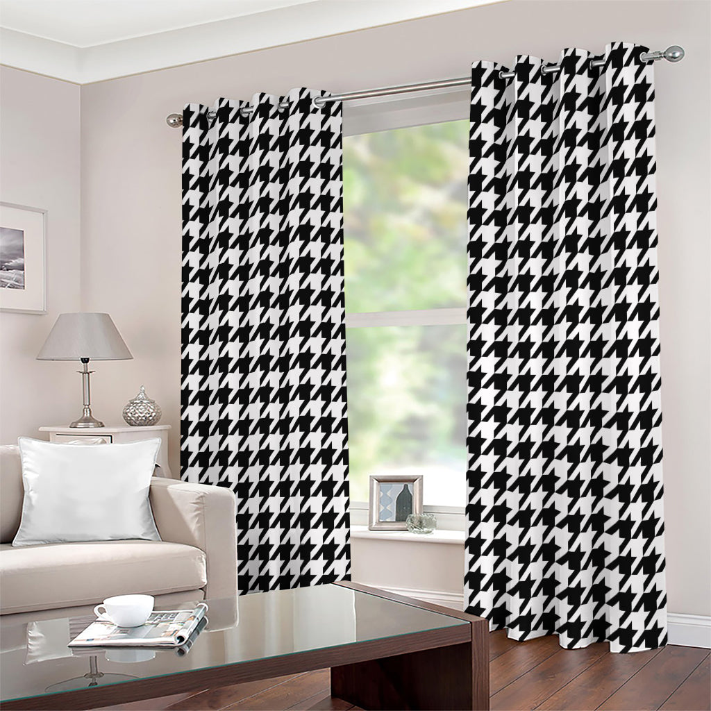 Black And White Houndstooth Print Extra Wide Grommet Curtains