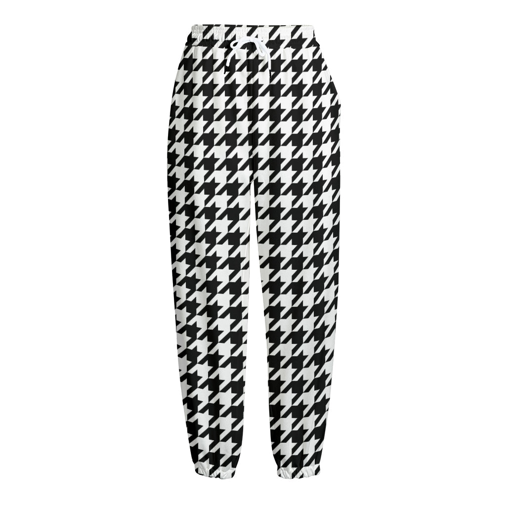 Black And White Houndstooth Print Fleece Lined Knit Pants
