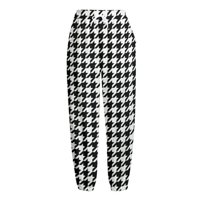 Black And White Houndstooth Print Fleece Lined Knit Pants