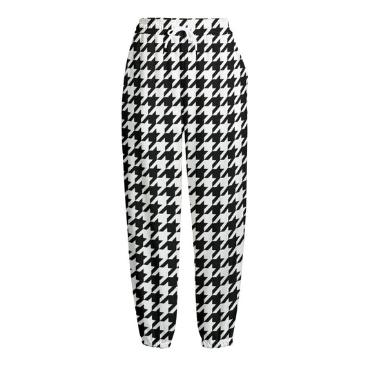 Black And White Houndstooth Print Fleece Lined Knit Pants