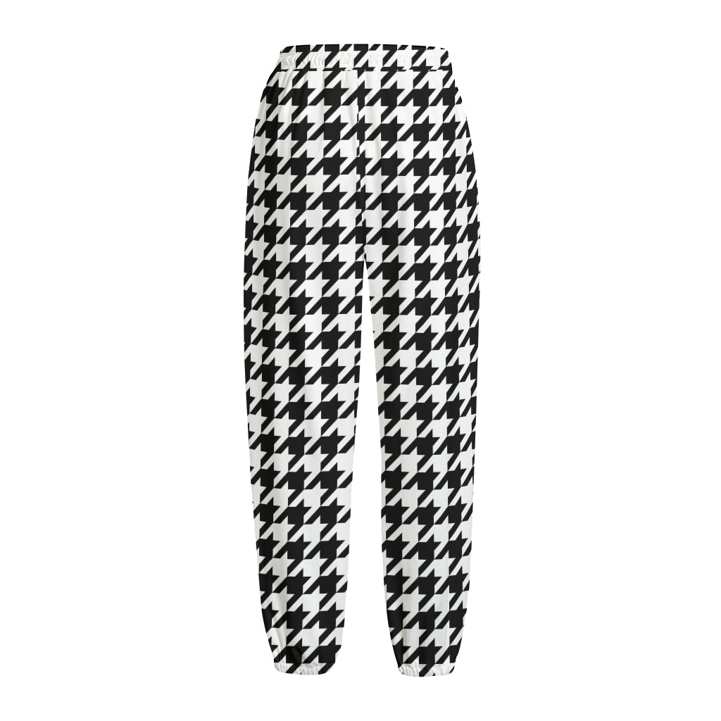 Black And White Houndstooth Print Fleece Lined Knit Pants