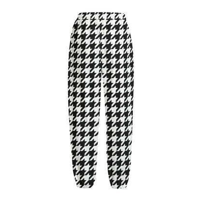 Black And White Houndstooth Print Fleece Lined Knit Pants