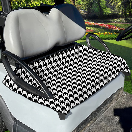 Black And White Houndstooth Print Golf Cart Seat Cover