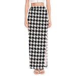 Black And White Houndstooth Print High Slit Maxi Skirt