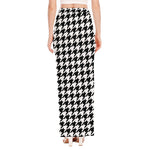 Black And White Houndstooth Print High Slit Maxi Skirt
