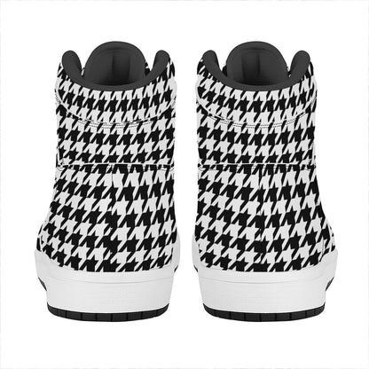 Black And White Houndstooth Print High Top Leather Sneakers