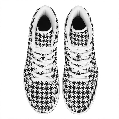 Black And White Houndstooth Print High Top Leather Sneakers