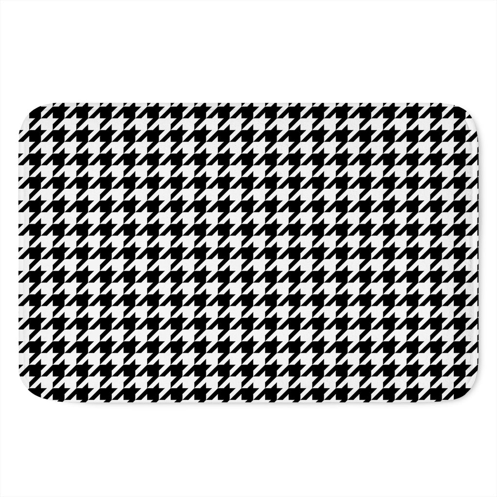 Black And White Houndstooth Print Indoor Door Mat