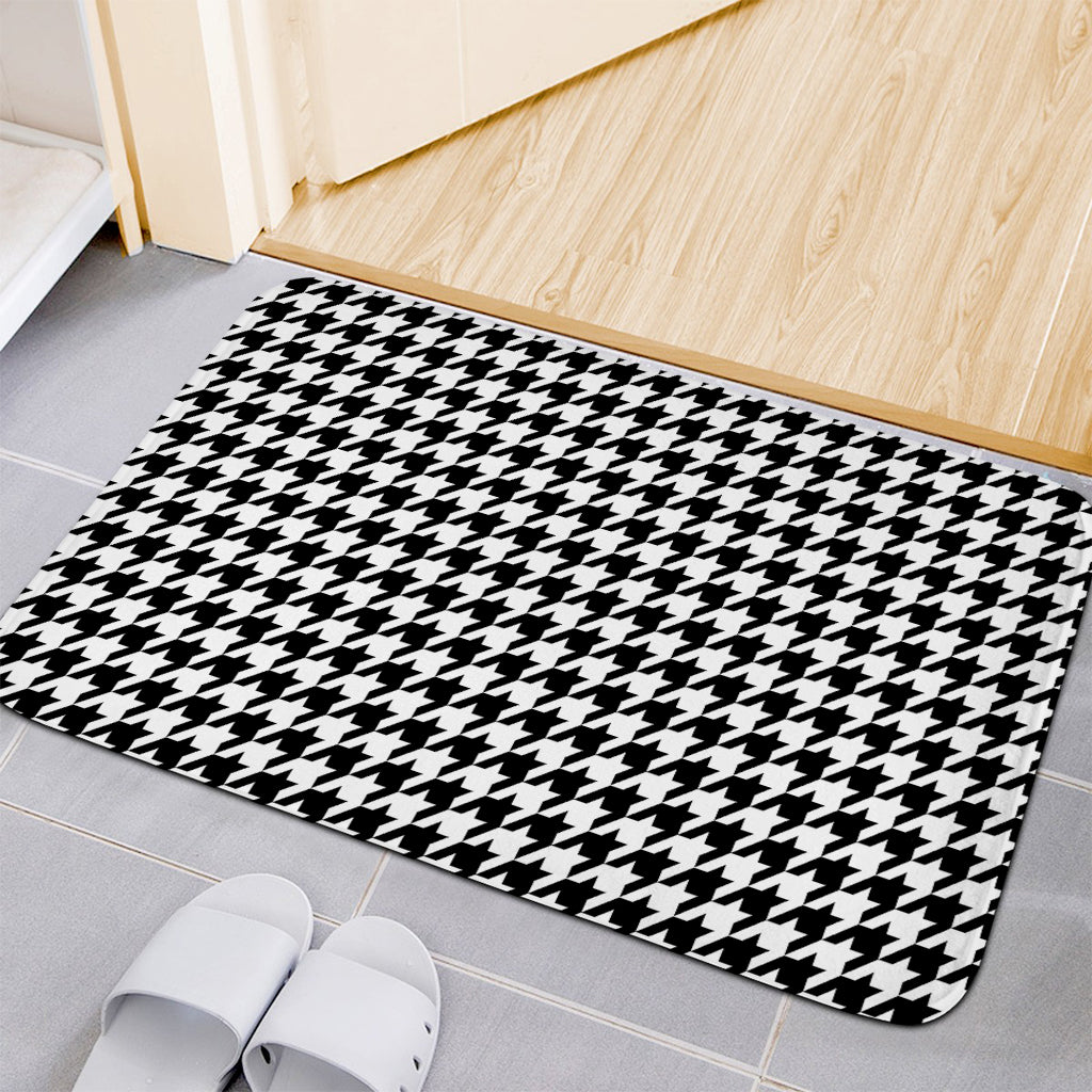 Black And White Houndstooth Print Indoor Door Mat