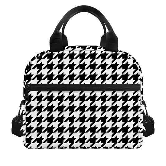 Black And White Houndstooth Print Insulated Lunch Bag