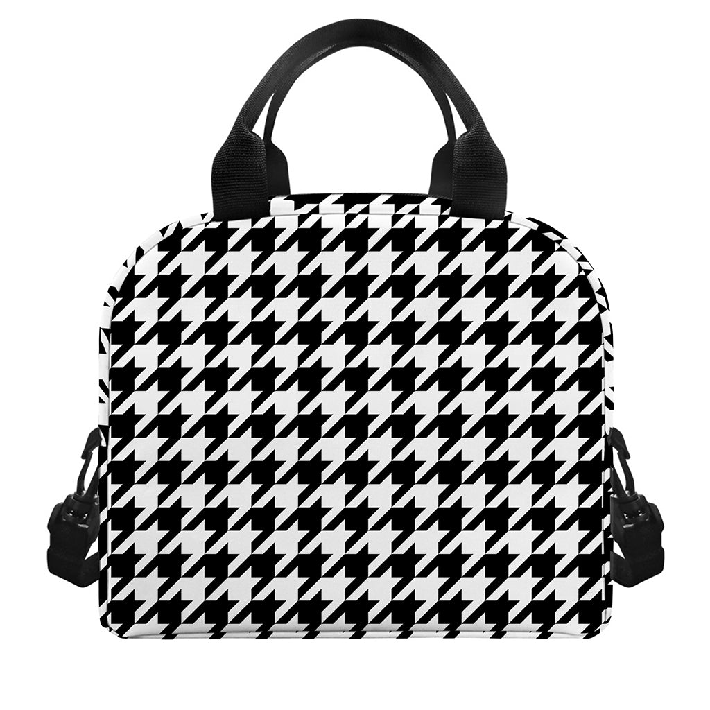 Black And White Houndstooth Print Insulated Lunch Bag