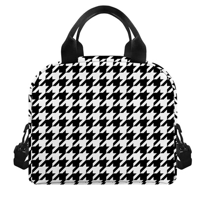 Black And White Houndstooth Print Insulated Lunch Bag