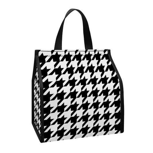 Black And White Houndstooth Print Insulated Lunch Tote