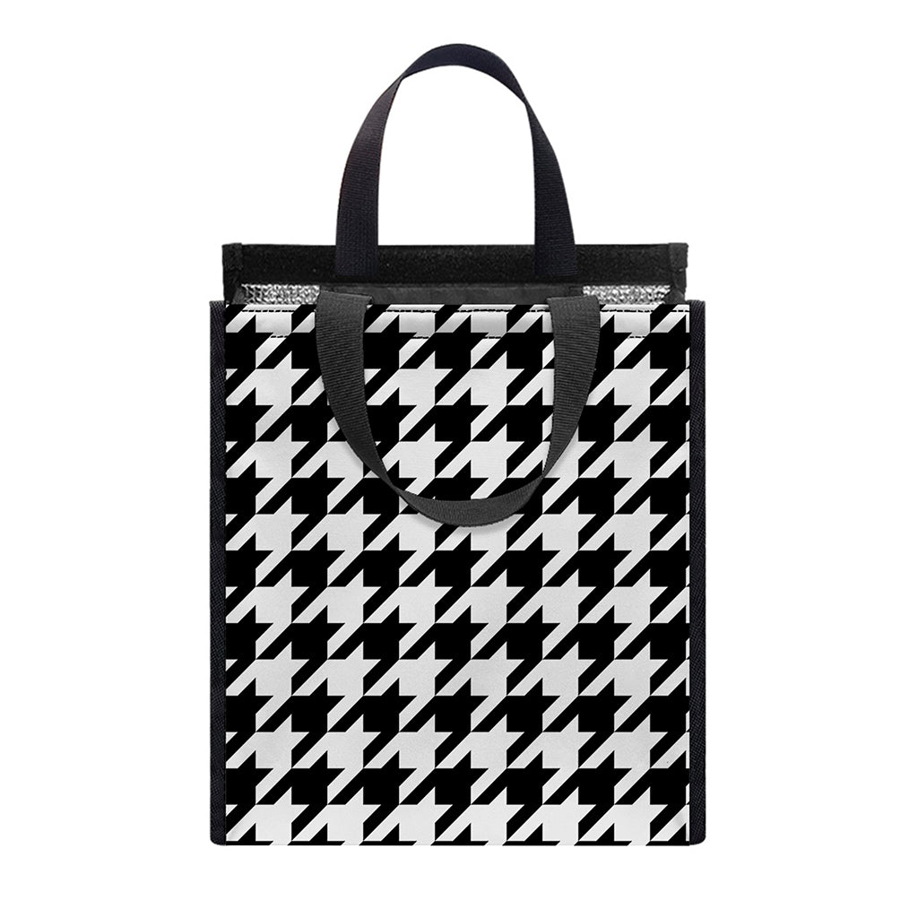 Black And White Houndstooth Print Insulated Lunch Tote