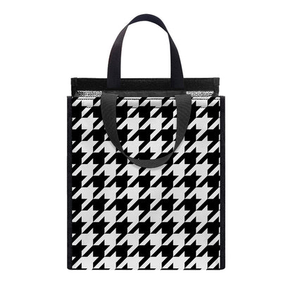 Black And White Houndstooth Print Insulated Lunch Tote