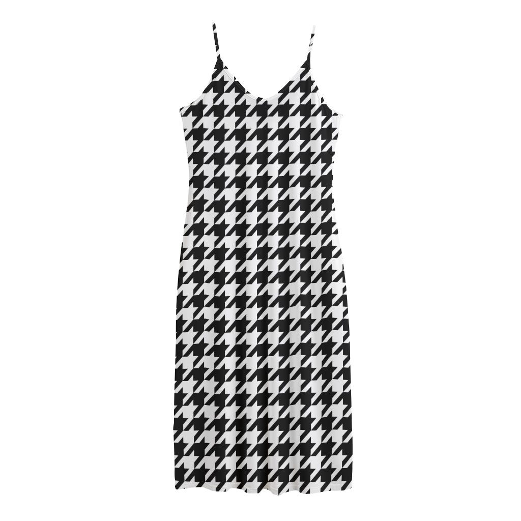 Black And White Houndstooth Print Jersey Midi Cami Dress